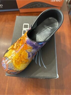 Dansko Women's Artistic Leather Clog in Orange and Purple